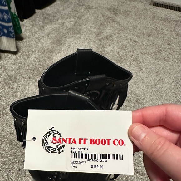 Santa Fe Boot Co Black Rhinestones Fringe Heeled Boots Size 8M - Picture 10 of 10